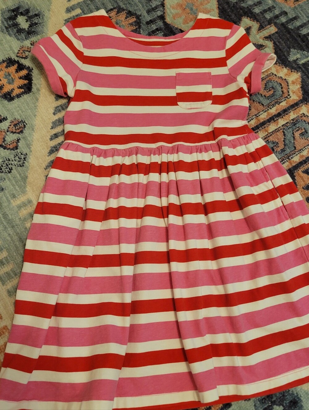 Boden Girls Pink & Red Striped Short Sleeve Dress